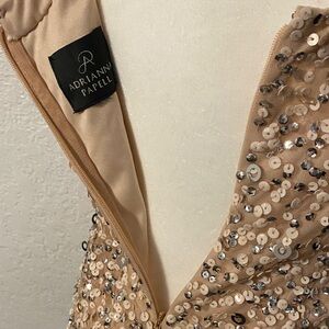 Adrianna Papell Backless Sequin Dress in Tan